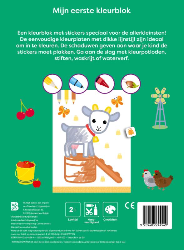 Achterkant van Mijn eerste kleurblok: Boerderijdieren