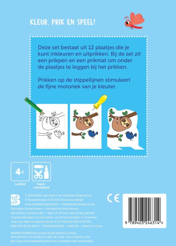 Achterkant van Mijn kleur- en prikblok: Babydieren