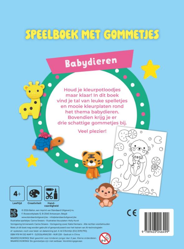 Achterkant van Speelboek met gommetjes: Babydieren
