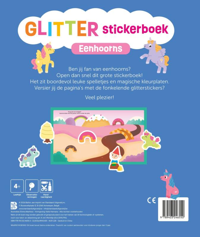 Achterkant van Glitterstickerboek: Eenhoorns