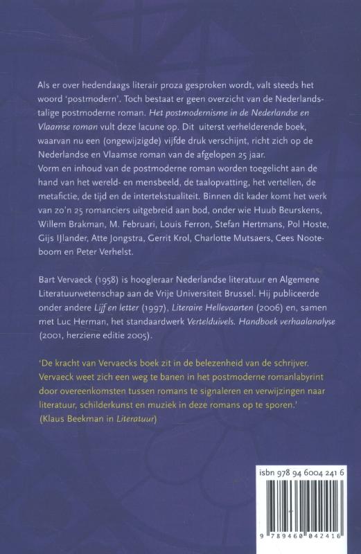 Achterkant van Het postmodernisme in de Nederlandse en Vlaamse roman