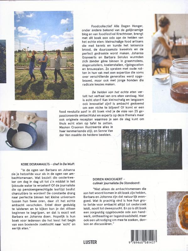 Achterkant van De helden van het echte eten