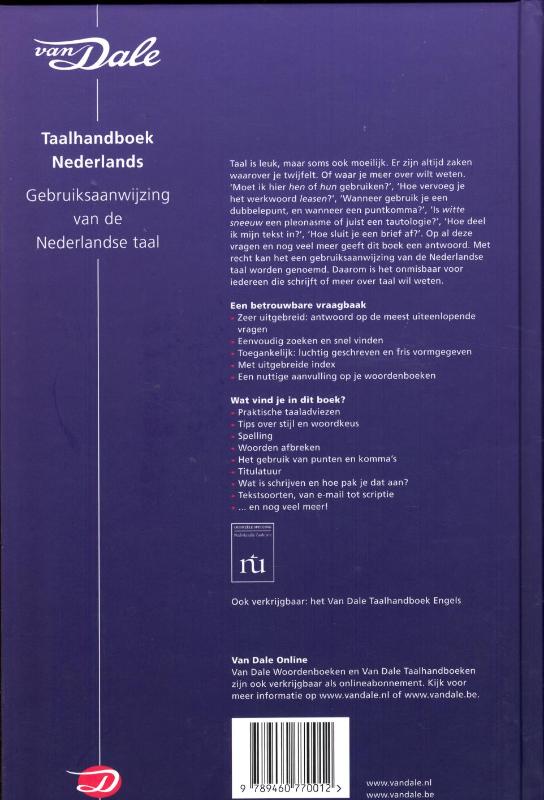 Achterkant van Van Dale Taalhandboek Nederlands