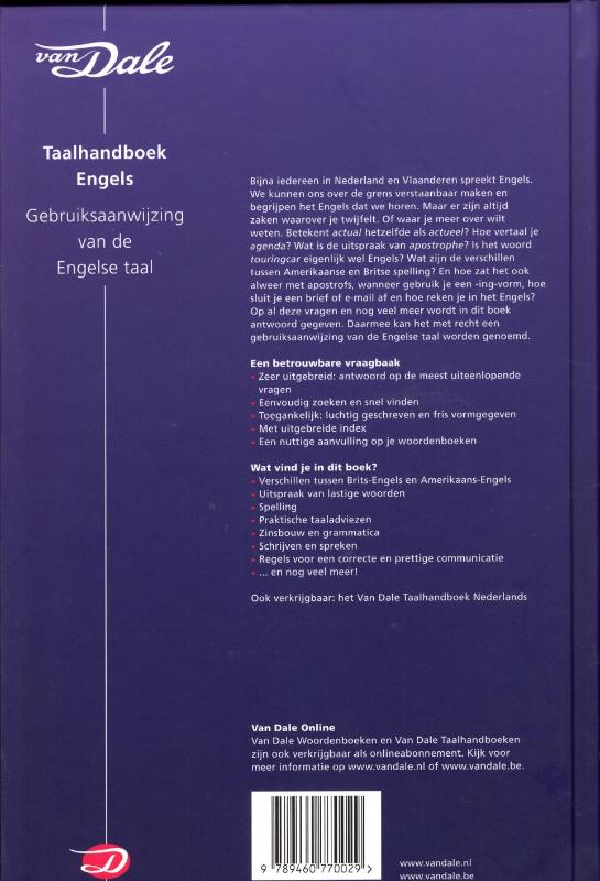 Achterkant van Van Dale taalhandboek Engels