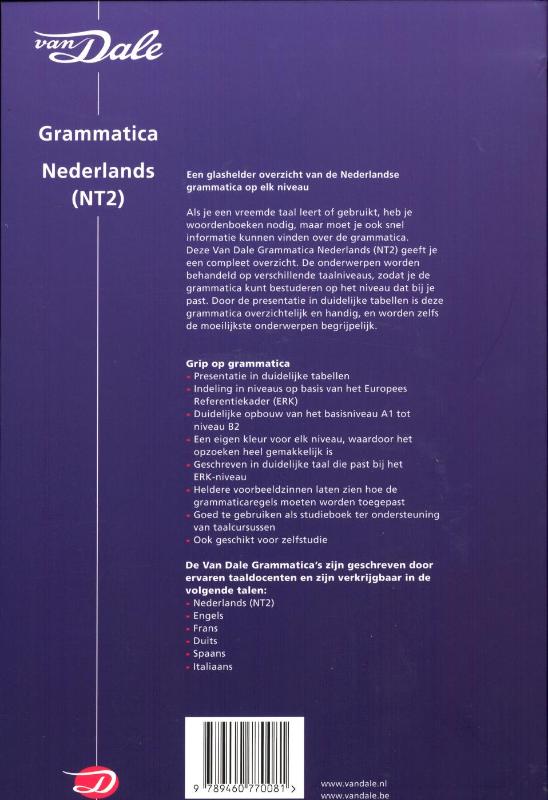 Achterkant van Van Dale grammatica Nederlands (NT2)