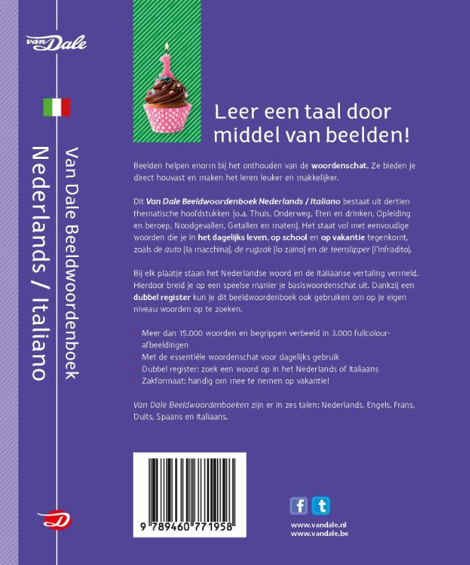 Achterkant van Van Dale Beeldwoordenboek Nederlands/Italiano