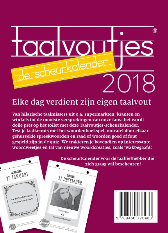 Achterkant van Taalvoutjes - de scheurkalender 2018