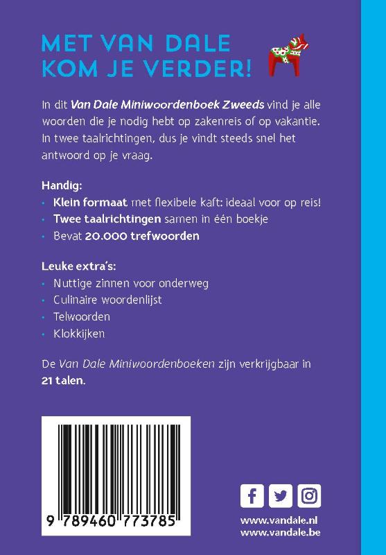 Achterkant van Van Dale Miniwoordenboek Zweeds