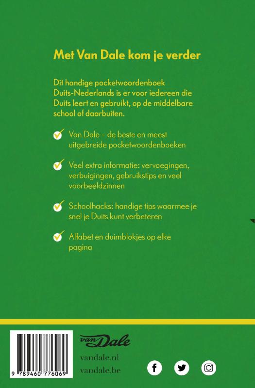 Achterkant van Van Dale Pocketwoordenboek Duits-Nederlands