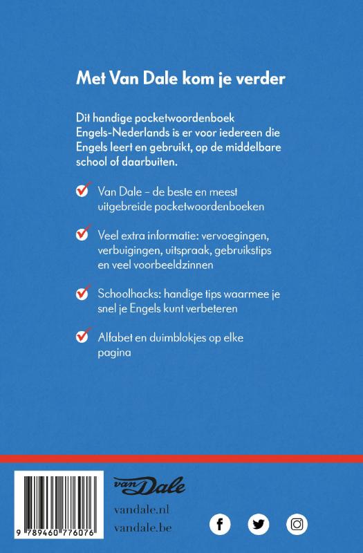 Achterkant van Van Dale Pocketwoordenboek Engels-Nederlands