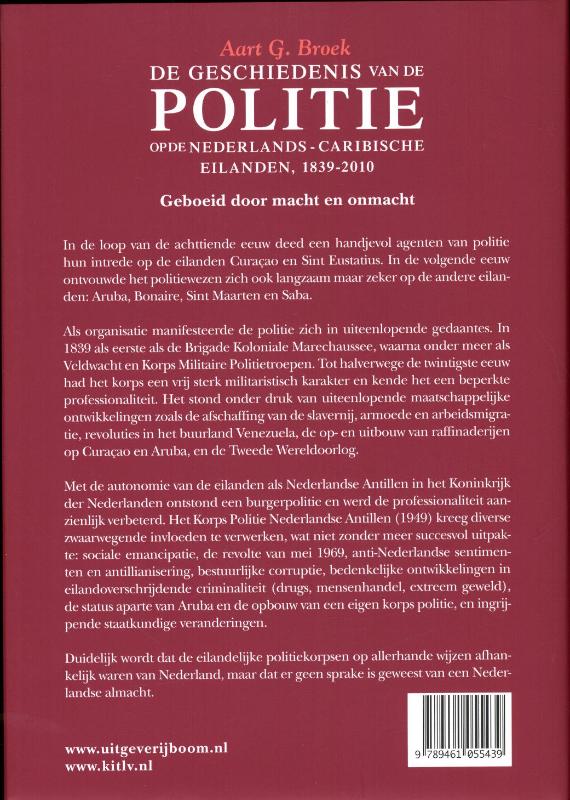 Achterkant van De geschiedenis van de politie op de Nederlands Caribische eilanden, 1839-2010