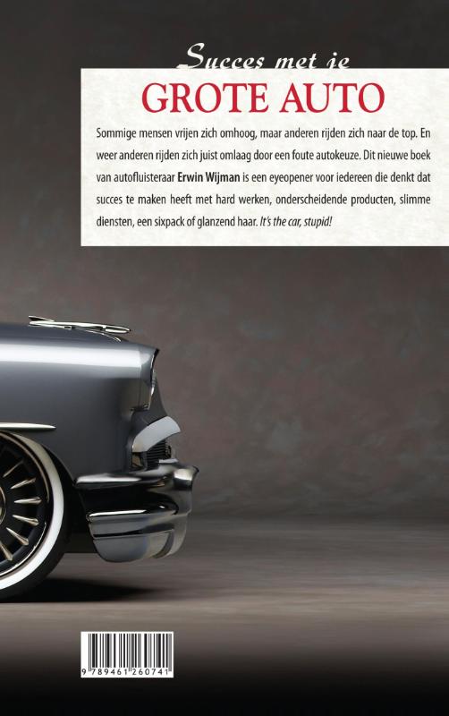 Achterkant van Succes met je grote auto