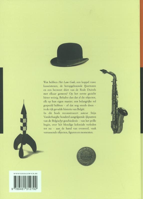 Achterkant van De geschiedenis van Belgie in 100 objecten, figuren en momenten
