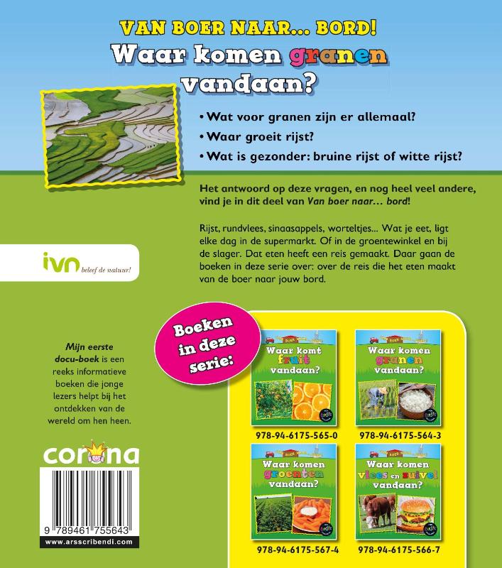 Achterkant van Waar komen granen vandaan?