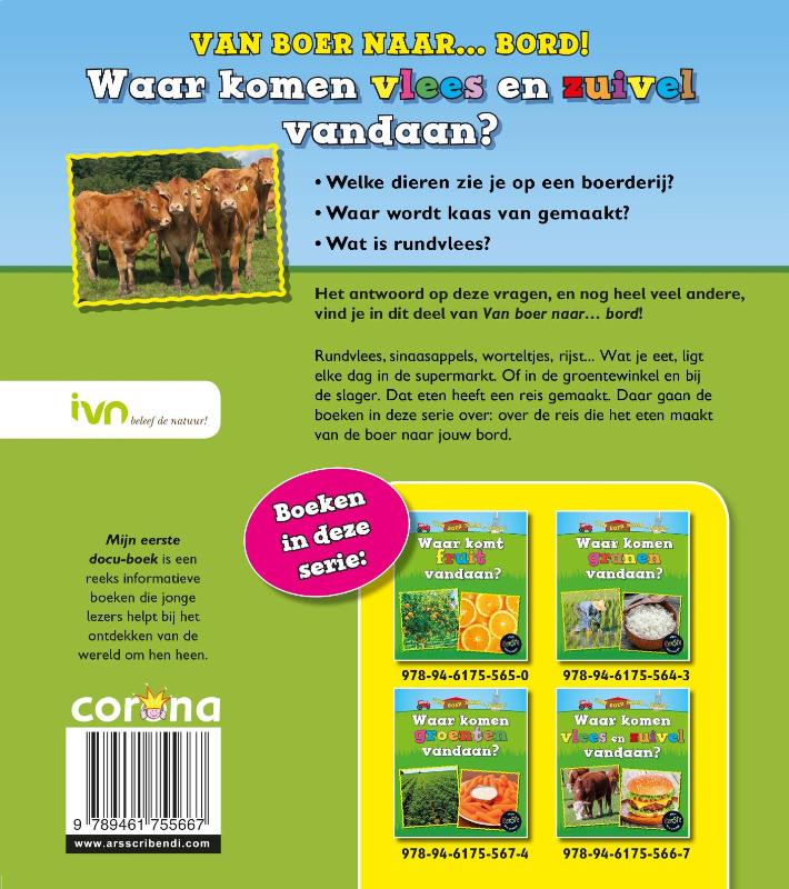 Achterkant van Waar komen vlees en zuivel vandaan?