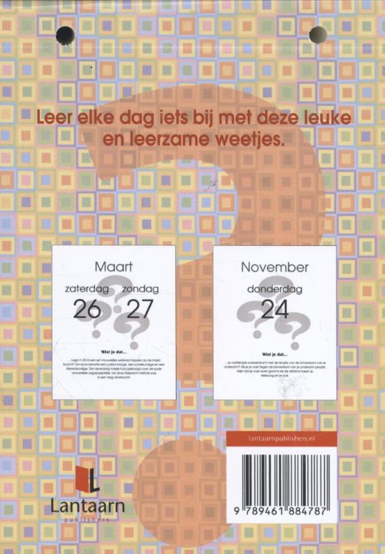 Achterkant van Wist je dat... scheurkalender 2016