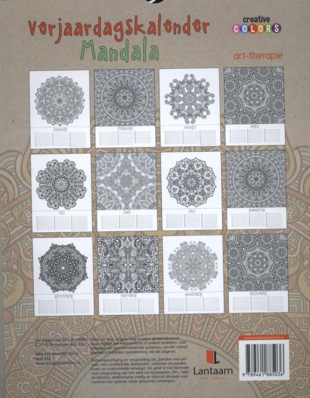 Achterkant van Verjaardagskalender mandala