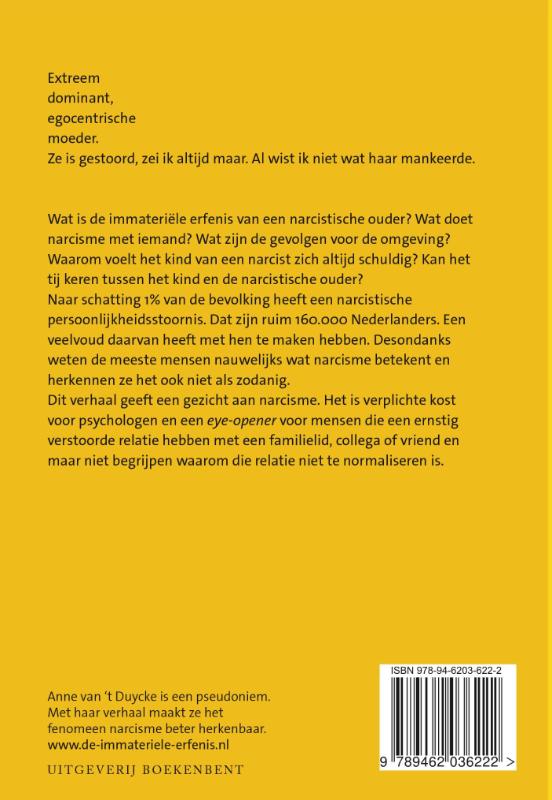 Achterkant van De immateriele erfenis van een narcist