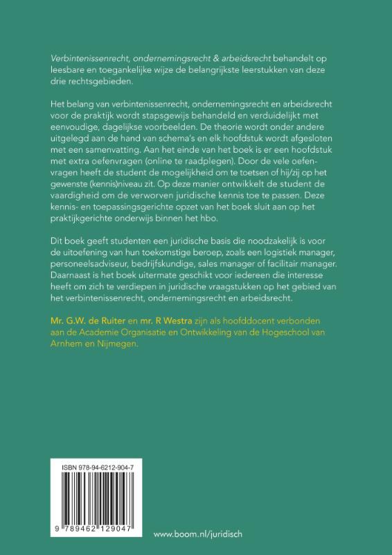 Achterkant van Verbintenissenrecht, ondernemingsrecht & arbeidsrecht