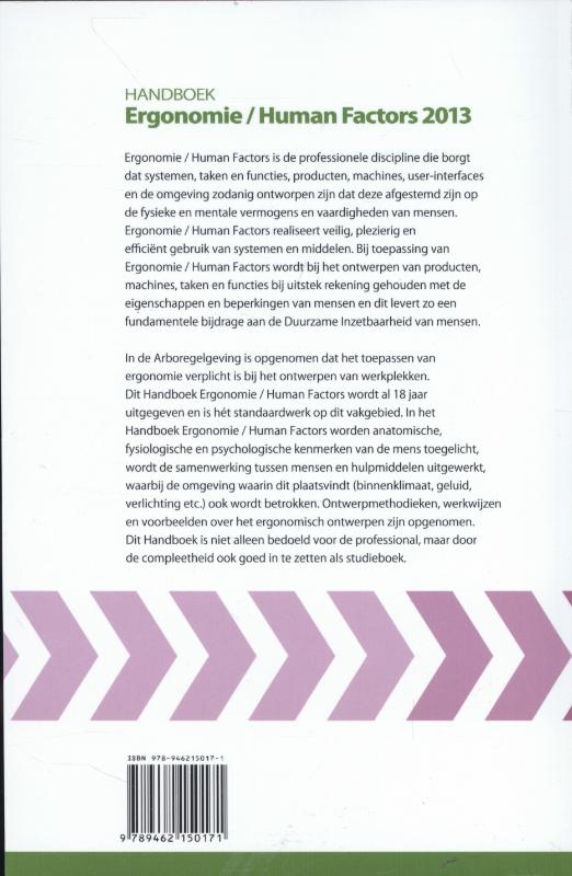 Achterkant van Handboek Ergonomie / Human Factors 2013