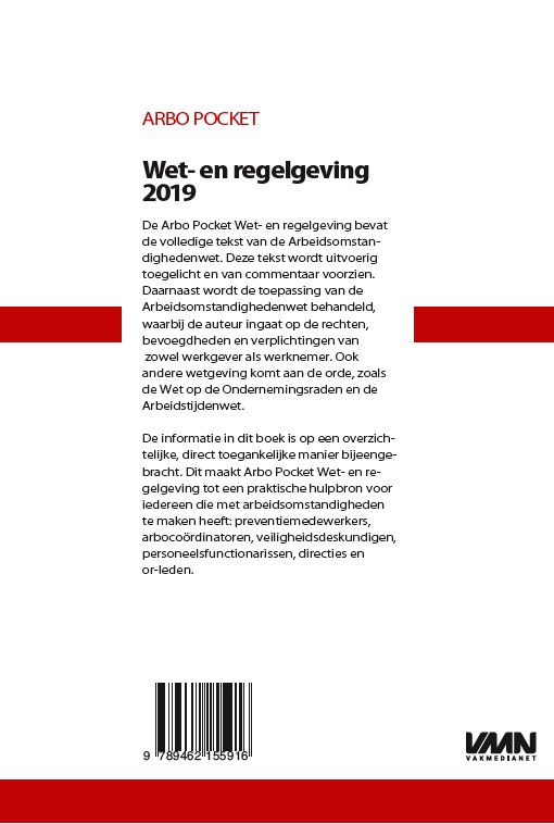 Achterkant van Arbo Pocket Wet- en regelgeving 2019