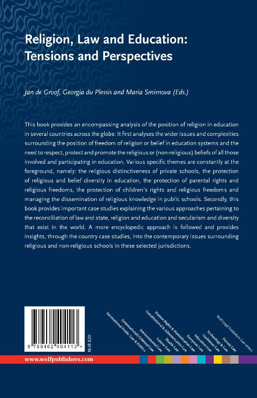 Achterkant van Religion, Law and Education