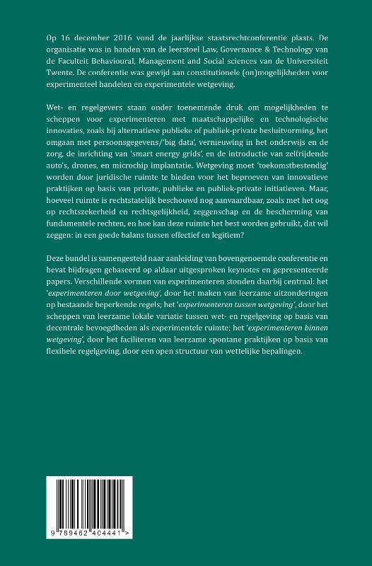 Achterkant van Constitutionele mogelijkheden en beperkingen voor experimenteel handelen en experimentele wetgeving