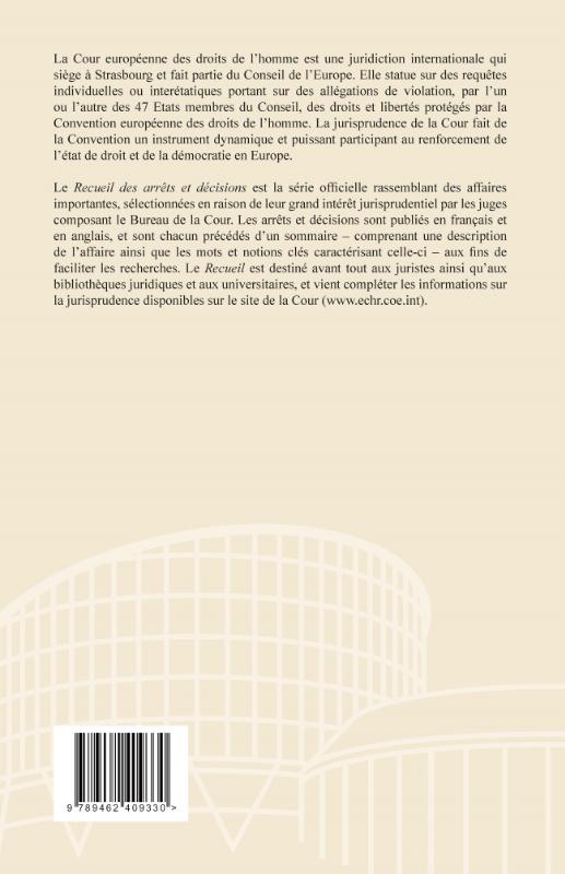 Achterkant van Recueil des arrêts et décisions Volume 2015-I
