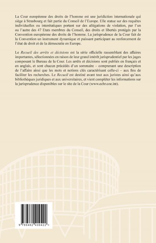 Achterkant van Recueil des arrêts et décisions Volume 2015-IV