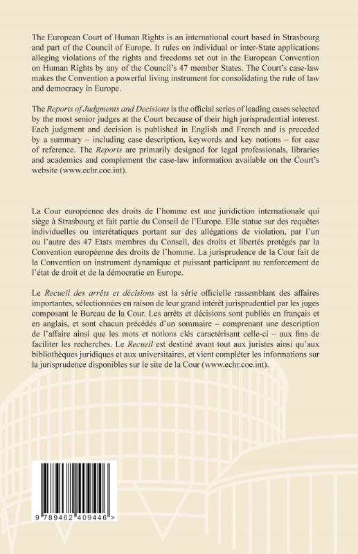 Achterkant van Reports of Judgments and Decisions/Recueil des arrêts et décisions- Volume 2015-V