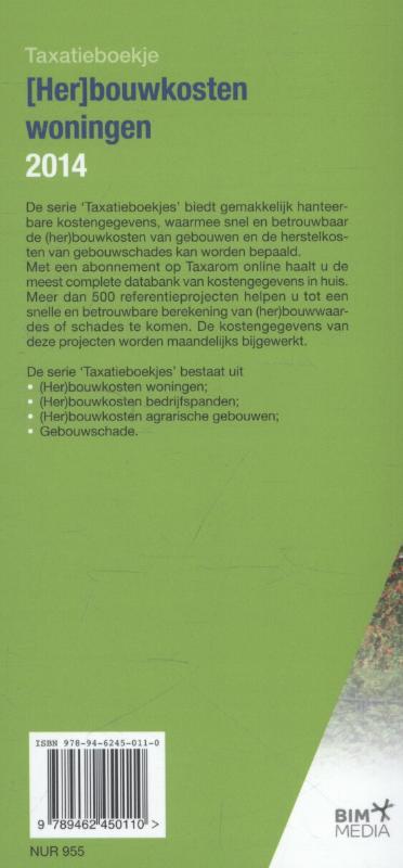 Achterkant van Taxatieboekje 2014
