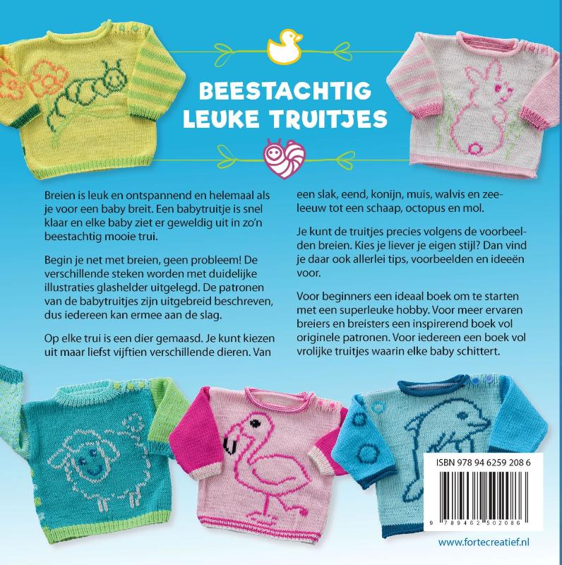 Achterkant van Vrolijke babytruitjes breien