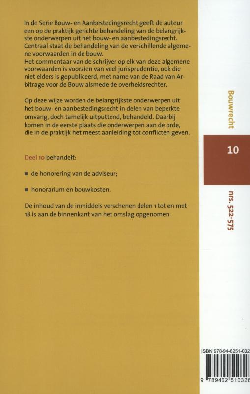 Achterkant van De honorering van de adviseur, honorarium en bouwkosten