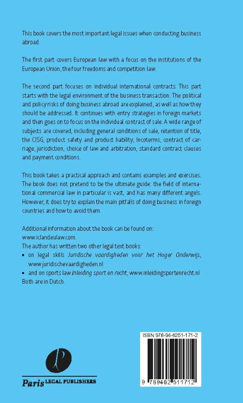 Achterkant van Introduction to International Commercial and European Law