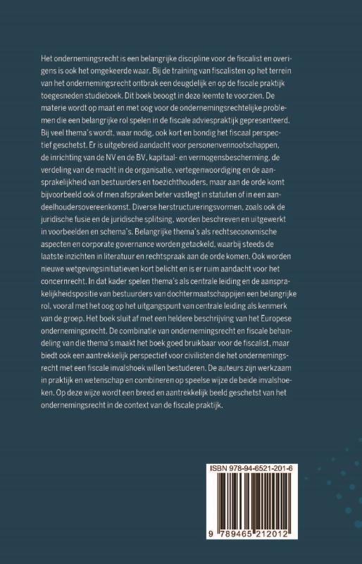 Achterkant van Ondernemingsrecht voor fiscalisten