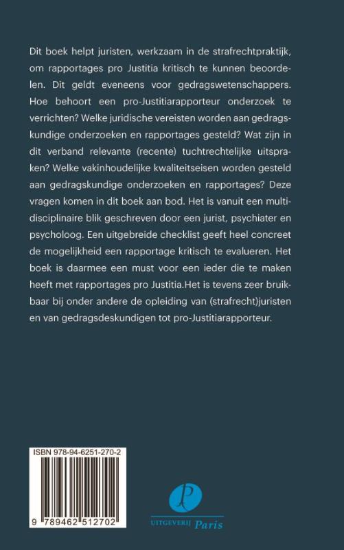 Achterkant van Het kritisch beoordelen van gedragskundige rapportages in strafzaken