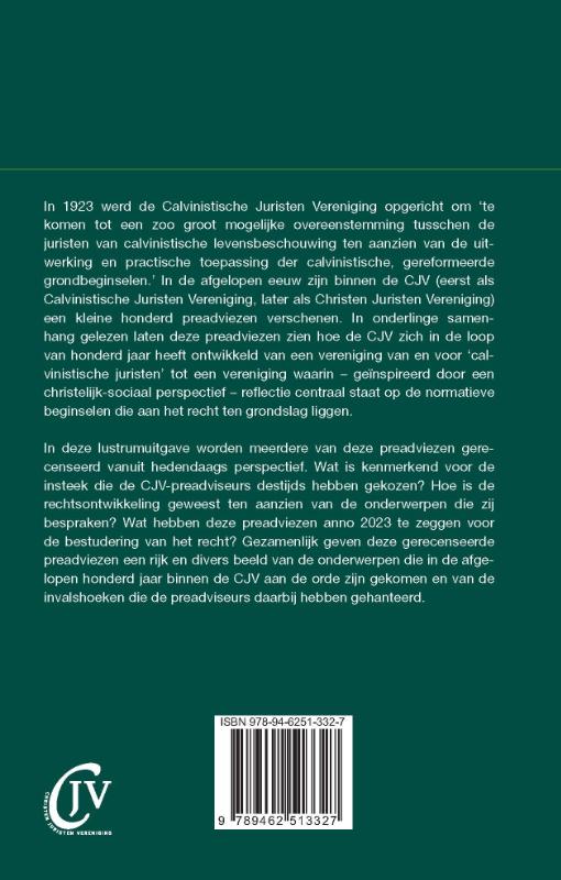 Achterkant van Honderd jaar CJV. Recensies uit het heden van preadviezen uit het verleden