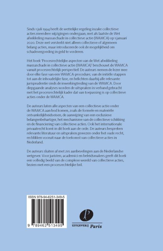 Achterkant van Procesrechtelijke aspecten van de Wet afwikkeling massaschade in collectieve actie (WAMCA)