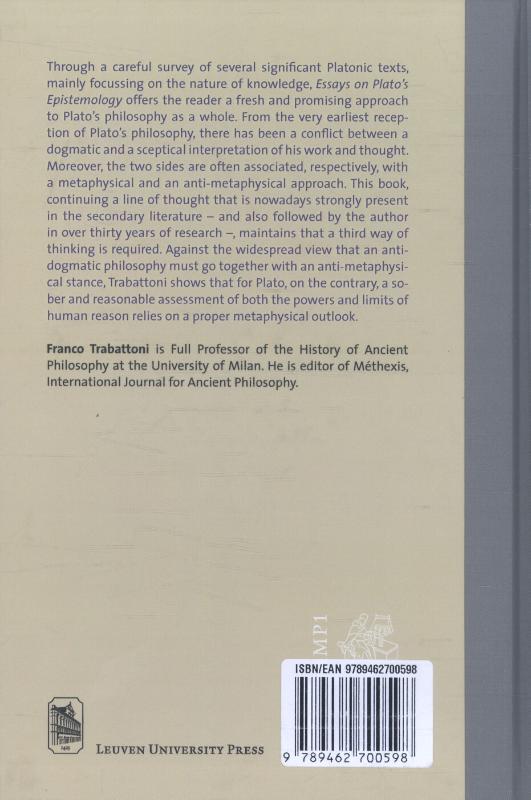 Achterkant van Essays on Plato’s epistemology
