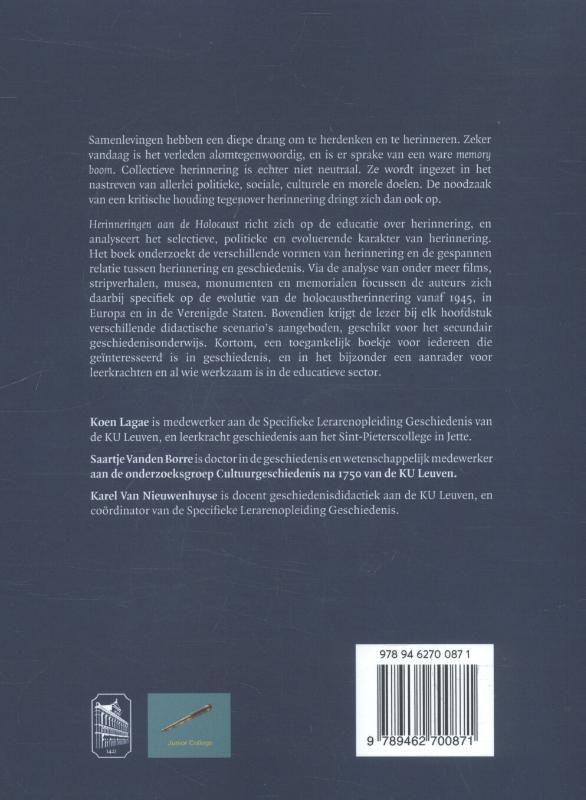 Achterkant van Herinneringen aan de Holocaust