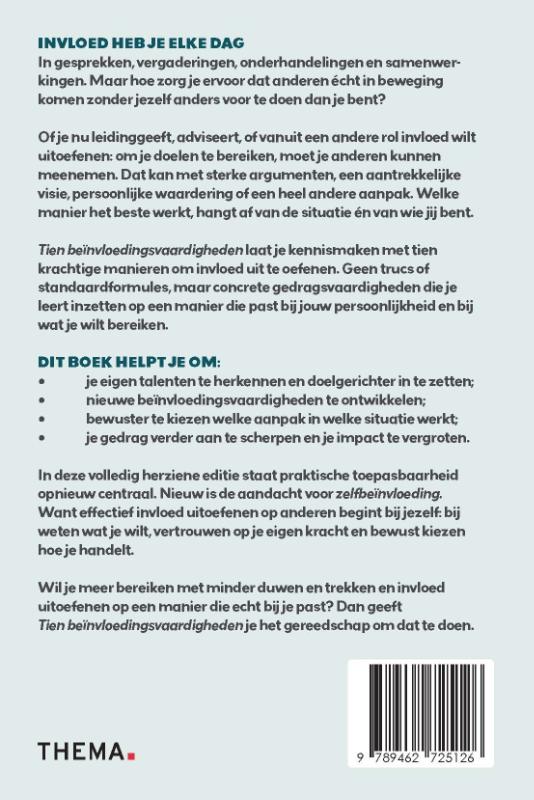 Achterkant van Tien beinvloedingsvaardigheden