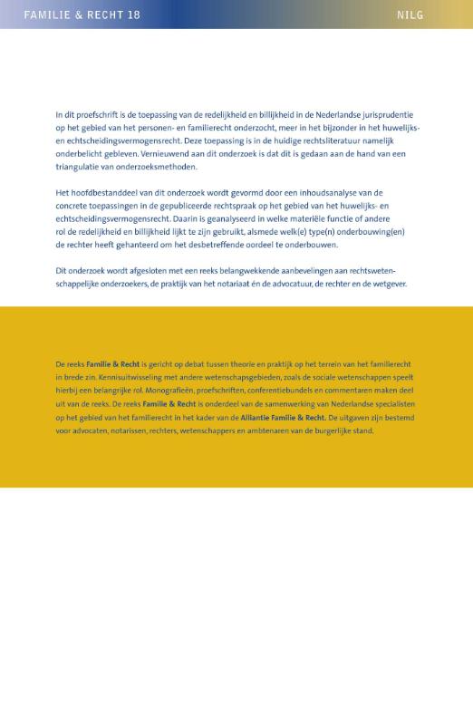Achterkant van Redelijkheid en billijkheid in het personen- en familierecht, meer in het bijzonder in het huwelijks- en echtscheidingsvermogensrecht