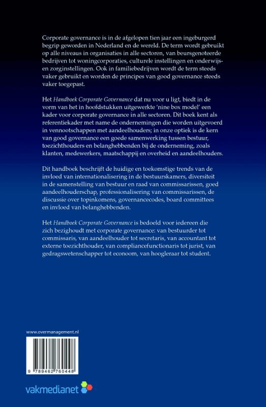 Achterkant van Handboek corporate governance