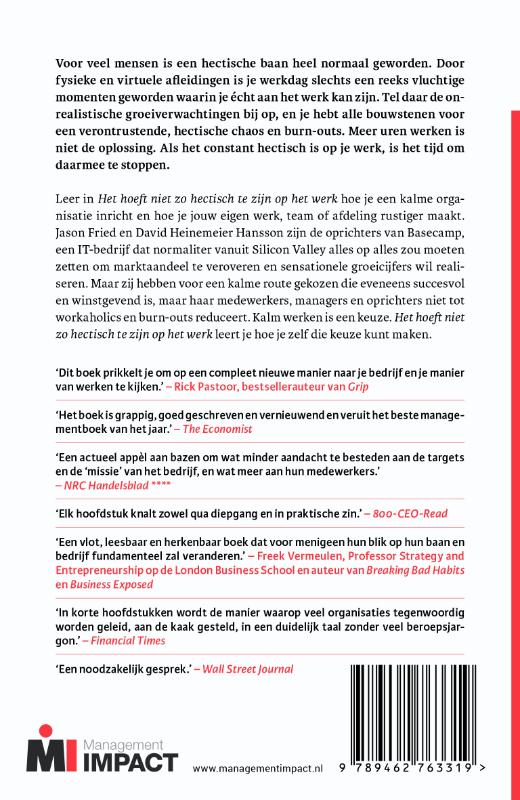 Achterkant van Het hoeft niet zo hectisch te zijn op het werk