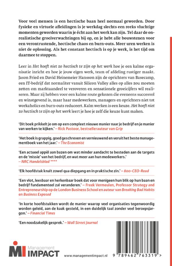 Achterkant van Het hoeft niet zo hectisch te zijn op het werk