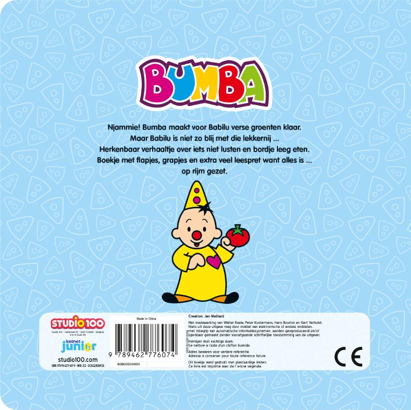 Achterkant van Bumba : kartonboek met flapjes - Op, op, ik eet mijn groenten op