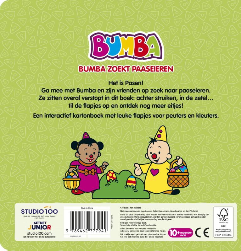 Achterkant van Bumba zoekt paaseieren