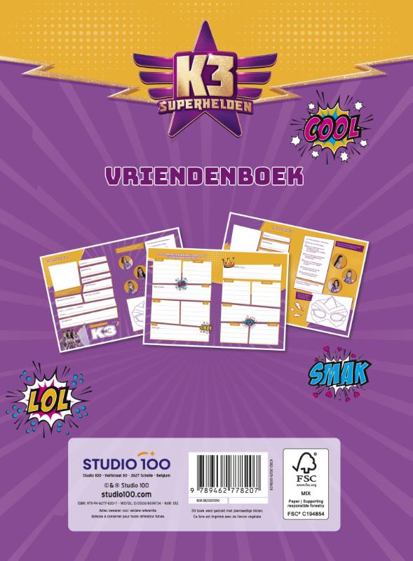 Achterkant van K3: Vriendenboek - Superhelden