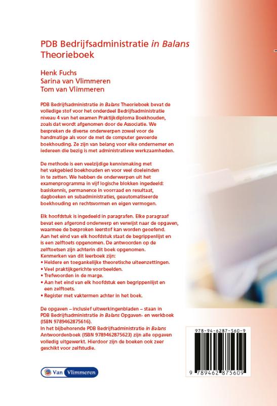 Achterkant van PDB Bedrijfsadministratie in balans niveau 4 - Theorieboek