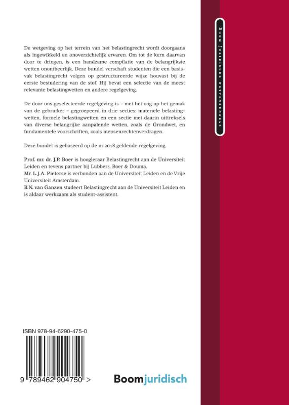 Achterkant van Wetgeving belastingrecht 2018